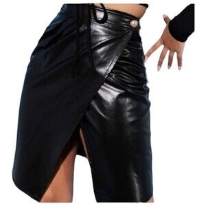 SHEIN Patent Button Wrap Skirt-SIZE L